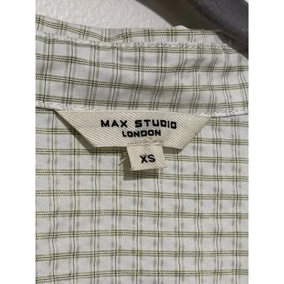 Max Studio London Green Plaid Popover Blouse Relaxed Fit Long Sleeve Women’s XS - Picture 2 of 6